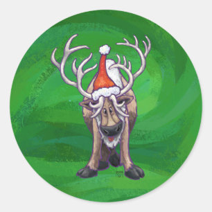 Rentierweihnachtsfest auf Green Runder Aufkleber