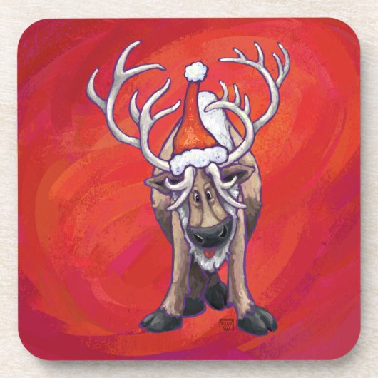 Rentierweihnachtsfest auf Green Untersetzer (Vorderseite)