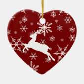 Rentierweißer Schneeflocke auf rotem Muster Keramik Ornament (Vorne)