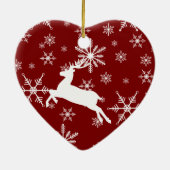 Rentierweißer Schneeflocke auf rotem Muster Keramik Ornament (Hinten)