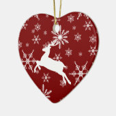 Rentierweißer Schneeflocke auf rotem Muster Keramik Ornament (Links)