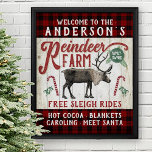 Rentierzucht Rustikaler Vintager Bauernhof Individ Poster<br><div class="desc">Dekorieren Sie Ihre Zuhause zu Weihnachten mit diesem personalisierten Schild für Rentiere. Auf diesem Vintag aussehenden Schild steht: "Willkommen auf der (Ihr Name) Rentierfarm / Familienbetrieb / Freie Schlittenfahrten / Hot Cocoa - Decken - Caroling - Meet Santa." Der gesamte Text kann über die einfachen Vorlagen mit Ausnahme der "Rentierfarm"...</div>
