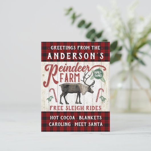 Rentierzucht Rustikaler Vintager Bauernhof Individ Postkarte (Stehend Vorderseite)