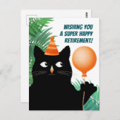 Renting Party Card mit schwarzer Katze und Ballon Postkarte (Vorne/Hinten)