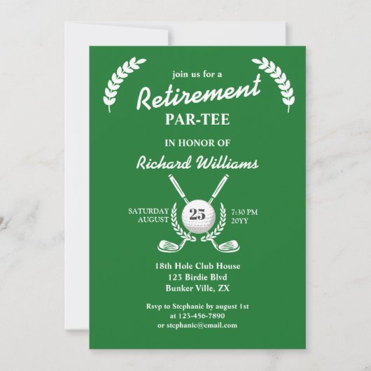 Rentirement Golf Clubs Wreath Themed Party Einladung (Vorderseite)