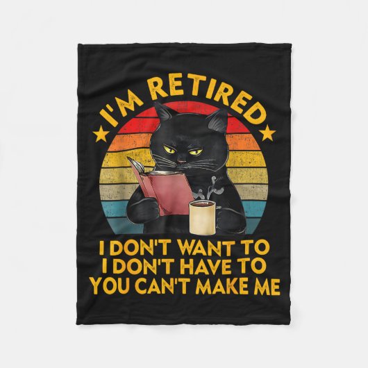 Rentner Schwarze Katze Kaffee Lustiger Ruhestand 2 Fleecedecke (Vorderseite)