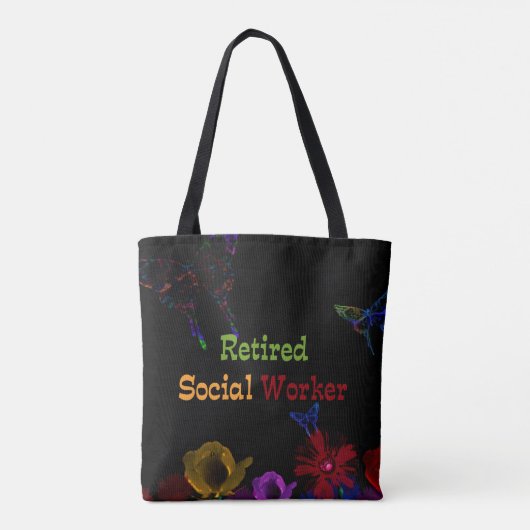 Rentner Sozialarbeiter, abstraktes Blumendesign Tasche (Rückseite)