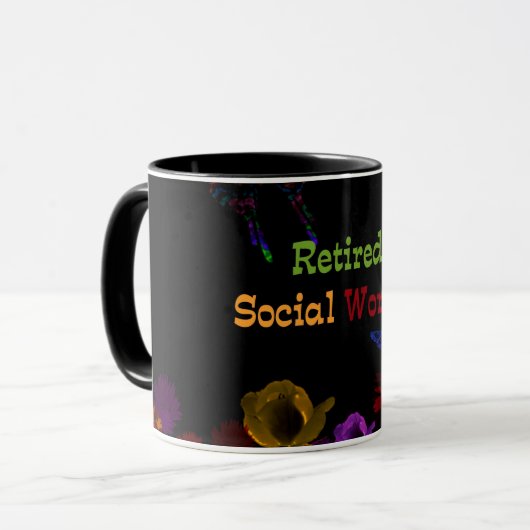 Rentner Sozialarbeiter, abstraktes Blumendesign Tasse (Vorderseite Links)