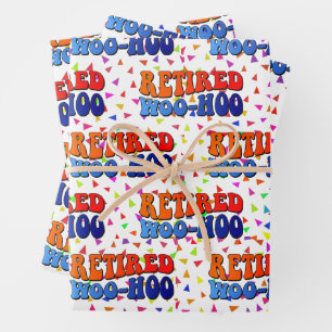 Rentner Woo Hoo Vintage Groovy Text Geschenkpapier Set