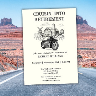 Rentnerparty für Männer mit Vintage-Barn-Motorrad- Einladung