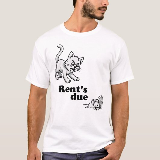 Rent's Due Funny Cat T-Shirt – Cartoon Landlord Ch (Vorderseite)