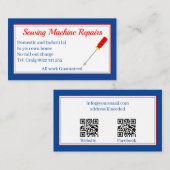 Reparatur der Nähmaschine QR-Code blau Visitenkarte (Vorne/Hinten)