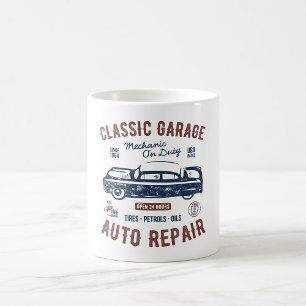 Reparatur des Auto der klassischen Garage Kaffeetasse