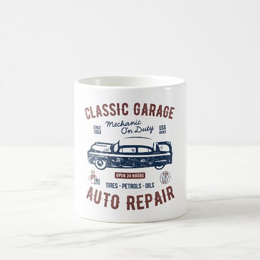 Reparatur des Auto der klassischen Garage Kaffeetasse