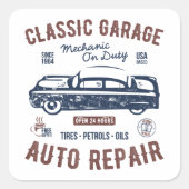 Reparatur des Auto der klassischen Garage Quadratischer Aufkleber (Vorderseite)