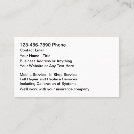 Reparatur und Austausch von Kfz-Glas Visitenkarte (Rückseite)