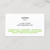 Reparatur und Installation von Sprinklern Visitenkarte (Rückseite)
