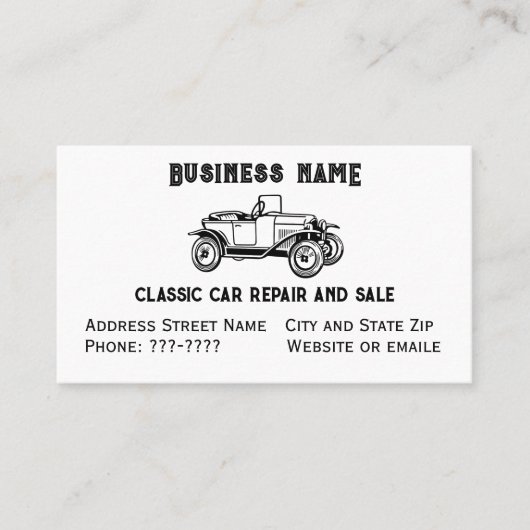 Reparatur und Verkauf von klassischen Autos Visite Visitenkarte (Vorderseite)
