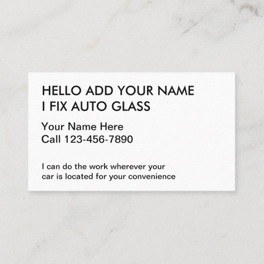 Reparatur von Auto-Glasglas und Ersetzen von Visit Visitenkarte (Rückseite)