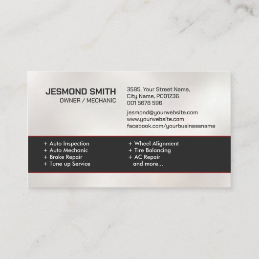 Reparatur von Auto - Mechanische Visitenkarte (Rückseite)