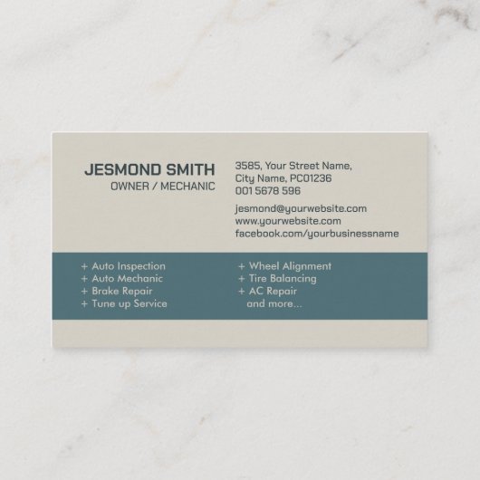 Reparatur von Auto - Mechanische Visitenkarte (Rückseite)