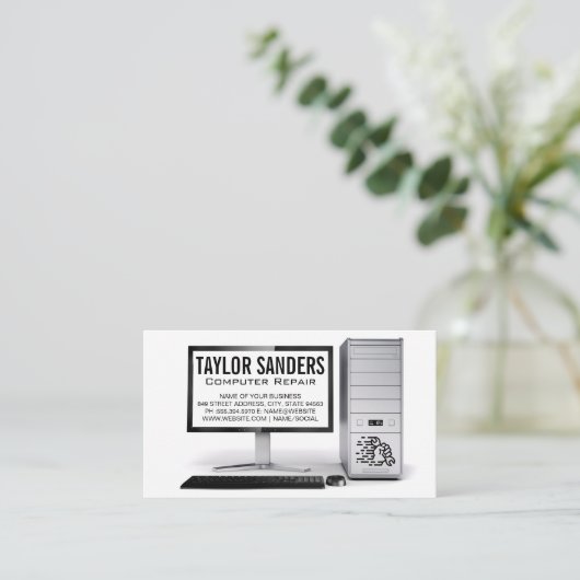 Reparatur von Computertechnikern Visitenkarte (Stehend Vorderseite)