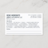 Reparatur von Kraftfahrzeugen 2-seitig Visitenkarte (Rückseite)