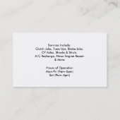 Reparatur von Kraftfahrzeugen Visitenkarte (Rückseite)