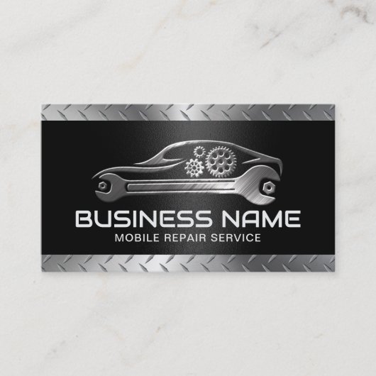 Reparatur von mobilen Auto Black Metal Automotive Visitenkarte (Vorderseite)