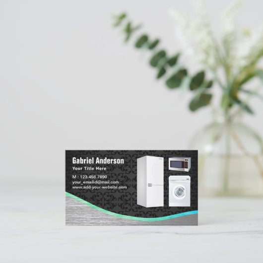 Reparatur von Zuhause-Geräten aus schwarzem Damast Visitenkarte (Stehend Vorderseite)