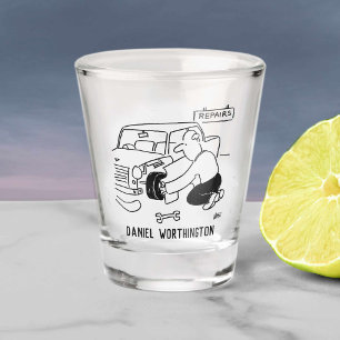 Reparaturen und Wartung von Autos. Mechanik Schnapsglas