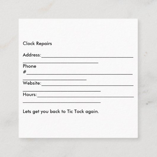 Reparaturkarte für die Uhr Quadratische Visitenkarte (Rückseite)