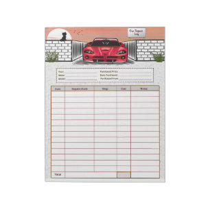 Reparaturprotokoll für Autos Notizblock