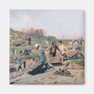 Reparieren Sie Arbeiten über die Bahnlinie, 1874 Magnet