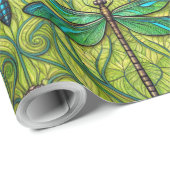 Repeating dragonfly pattern on green  geschenkpapier (Rolleneckpunkt)