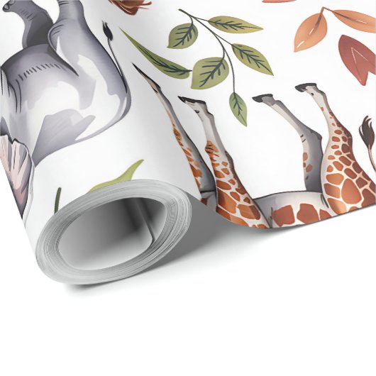 Repeating pattern of lions, giraffes, and elephant geschenkpapier (Rolleneckpunkt)