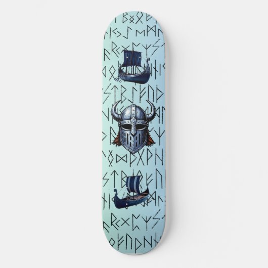 Repeating Viking Ships and Helmet Design over Rune Skateboard (Vorderseite)