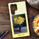 Replaceable Daffodils in Vase Still Life Photo Samsung Galaxy Hülle<br><div class="desc">This watercolor effect photo of Daffodils in a glass vase design is ready to personalize. Personalize the text, remove the text or use the edit design tool to select a font style, size, and color you prefer. Keep or replace the Daffodil photo with one of your favorite photos. Keep for...</div>