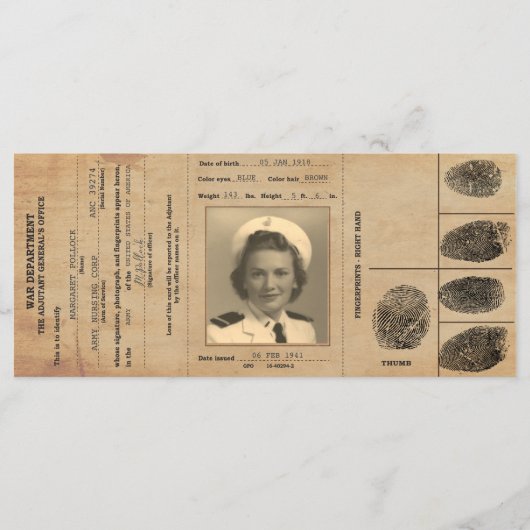 Replica Passport-Identifikation der 40er Jahre Menükarte (Vorderseite)