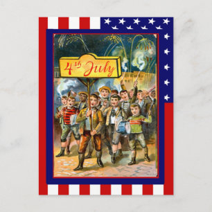 Replica Vintage 4th of July, Kids with banner Postkarte