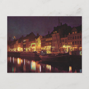 Replica Vintage Dänemark, Kopenhagen bei Nacht Postkarte