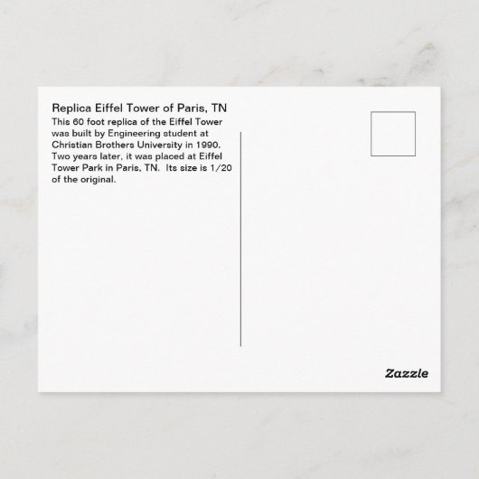 Replik Eiffelturm von Paris, Tennessee Postkarte (Rückseite)