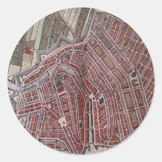 Replik Stadtplan von Amsterdam 1652 Runder Aufkleber (Vorderseite)