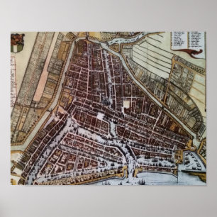Replik Stadtplan von Rotterdam aus dem Jahr 1652 Poster