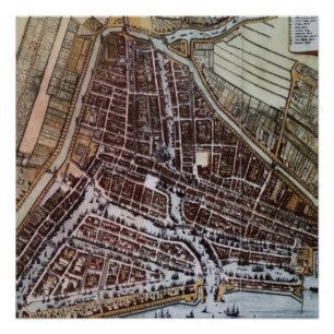 Replik Stadtplan von Rotterdam aus dem Jahr 1652 Poster