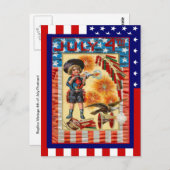 Replik Vintag 4. Juli, Junge und Spielzeugkanone Postkarte (Vorne/Hinten)