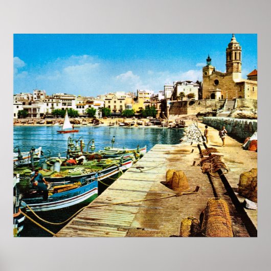 Replik Vintage Spanien, Sitges Uferpromenade Poster (Vorne)