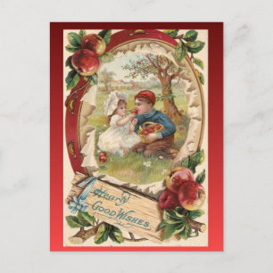 Replik Vintage Süße Kinder mit Äpfeln, 1930er Jahr Postkarte