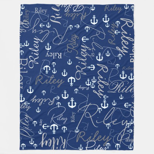 Replizierte Names Initials and Anchors Navy Fleecedecke (Vorderseite)