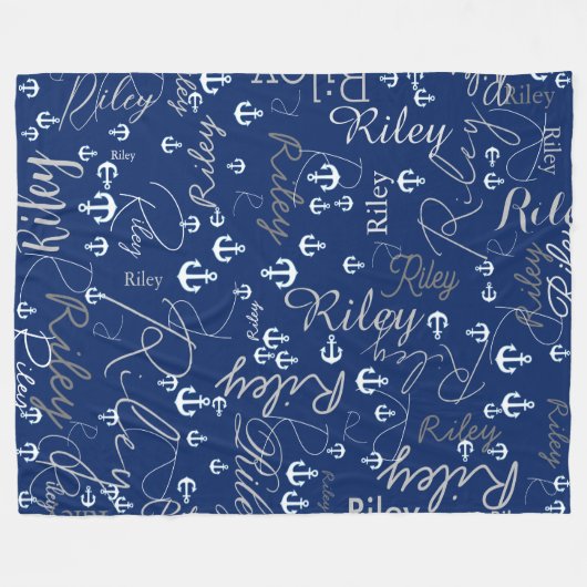 Replizierte Names Initials and Anchors Navy Fleecedecke (Vorderseite (Horizontal))